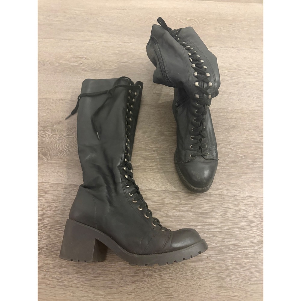 Vintage Aldo Black Leather Lace Up Sherpa Lined Boots Whimsigoth Grunge 7.5